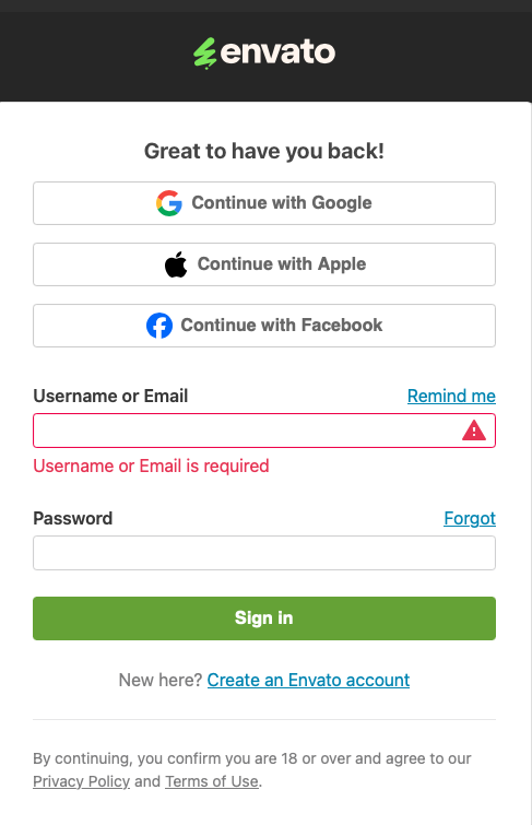 Screenshot showing the 'Remind me' and 'Forgot' links on the login page.